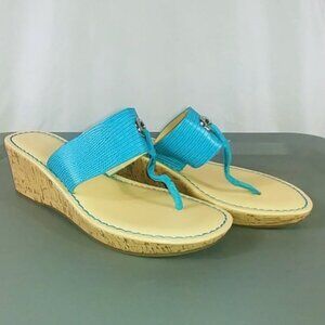 Liz Claiborne Shoes Women's Blue Cork Heel Wedge Slip On Sandals Size 8.5M